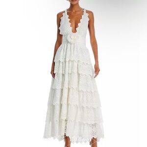 Elegant White Lace Tiered Dress